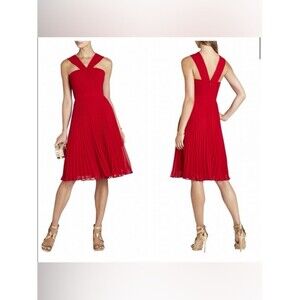 BCBGMAXAZRIA Marielle Red Pleated Cross-Front Dress Size 0